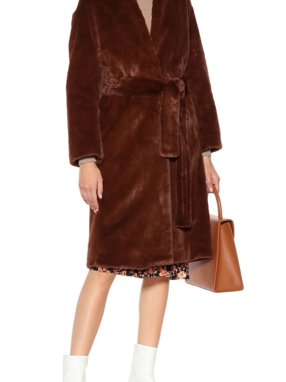 Vince Brown Faux Shearling Belted Teddy Coat